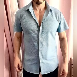 Men's Casual Blue Button Down Shirt